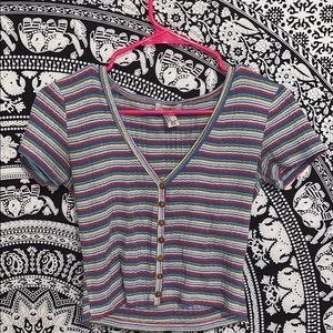 striped button up crop top
